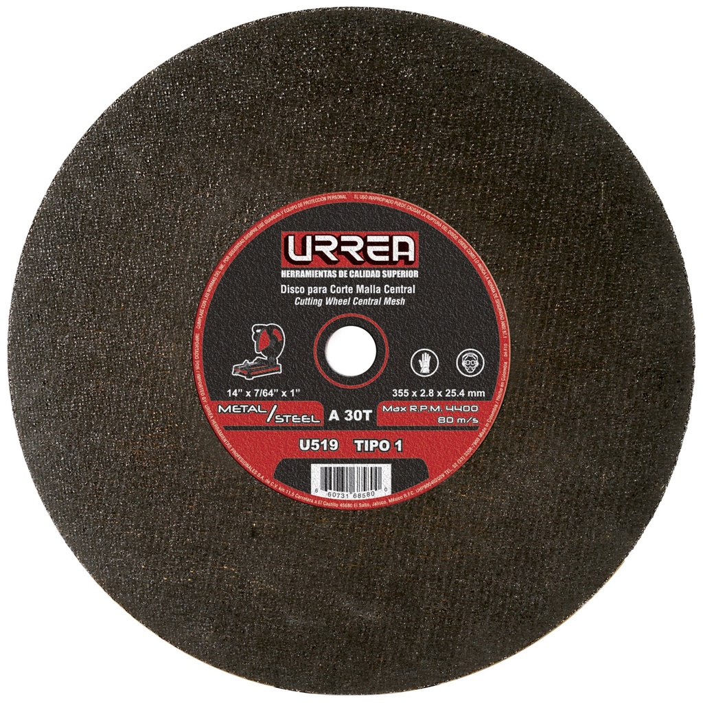 Disco Abrasivo t/1 metal 14x7/64" e/pes Urrea U519