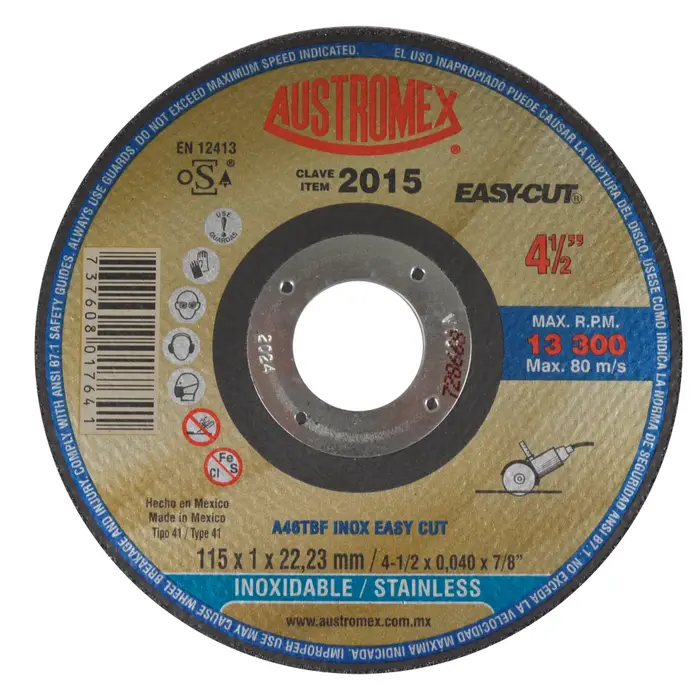 DISCO ABRASIVO CORTE PARA ACERO INOX DE 4-1/2 X 0.040 X 7/8