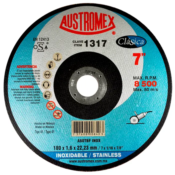 DISCO ABRASIVO CORTE P/ACERO INOX. 7"X1/16X7/8