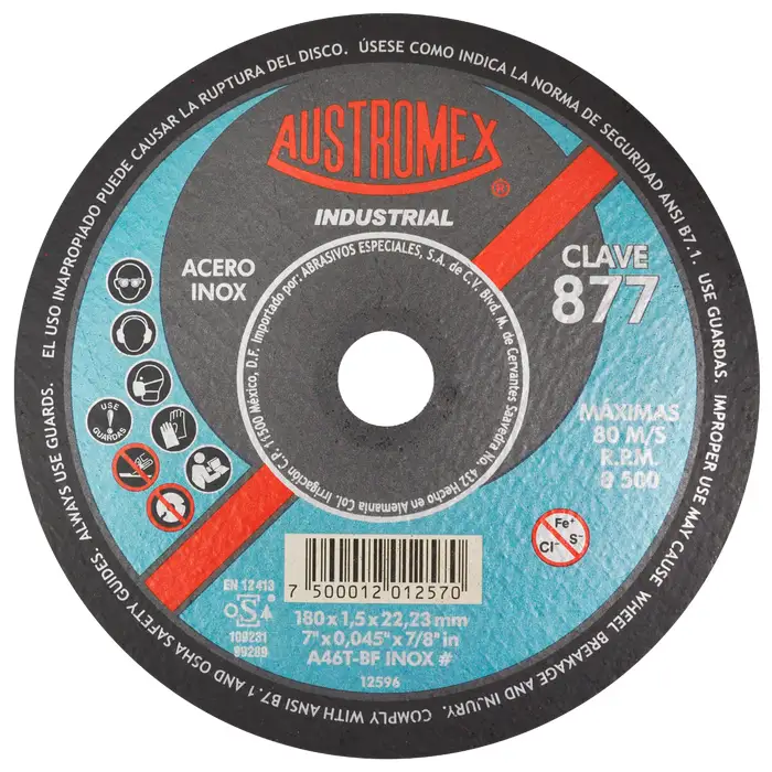 DISCO ABRASIVO CORTE 180X1.5X22.2 A46T BF INOX