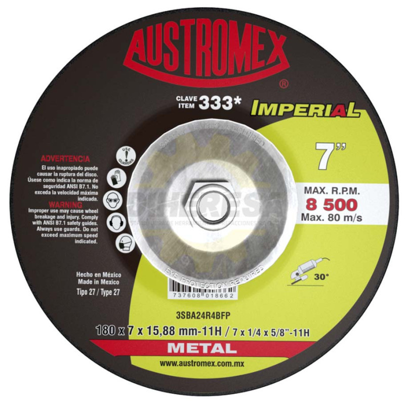 DISCO ABRASIVO DESBASTE METAL. 7X1/4X5/8-11 A30TB47