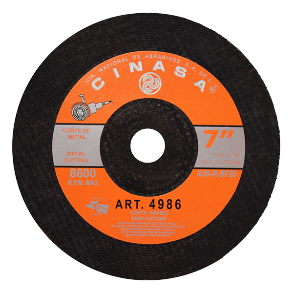 DISCO ABRASIVO 1/8" X 7/8" X 7" A30-R-BF20