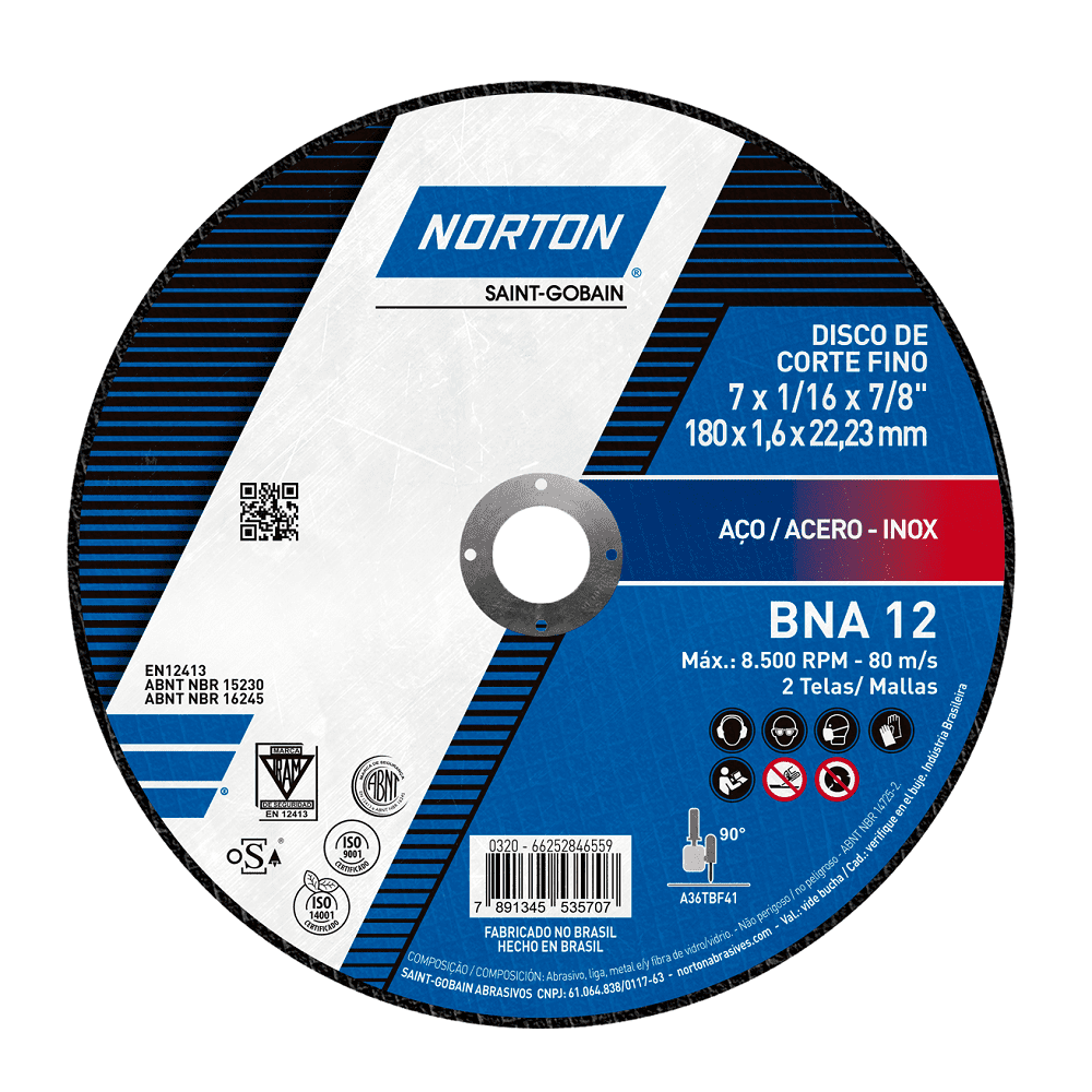 DISCO ABRASIVO CORTE PLANO 7" X 1/16 X 7/8 TIPO1