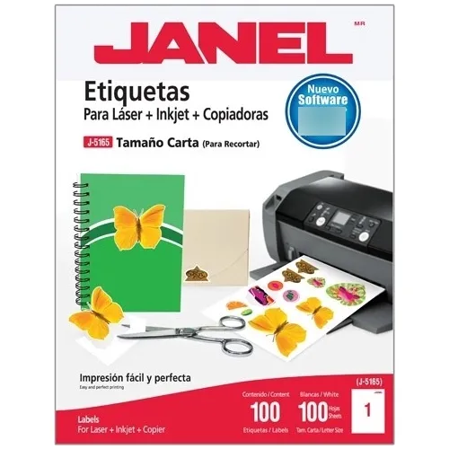 ETIQUETAS ADHESIVAS JANEL LÁSER J-5165 216X279MM BOLSA C/100