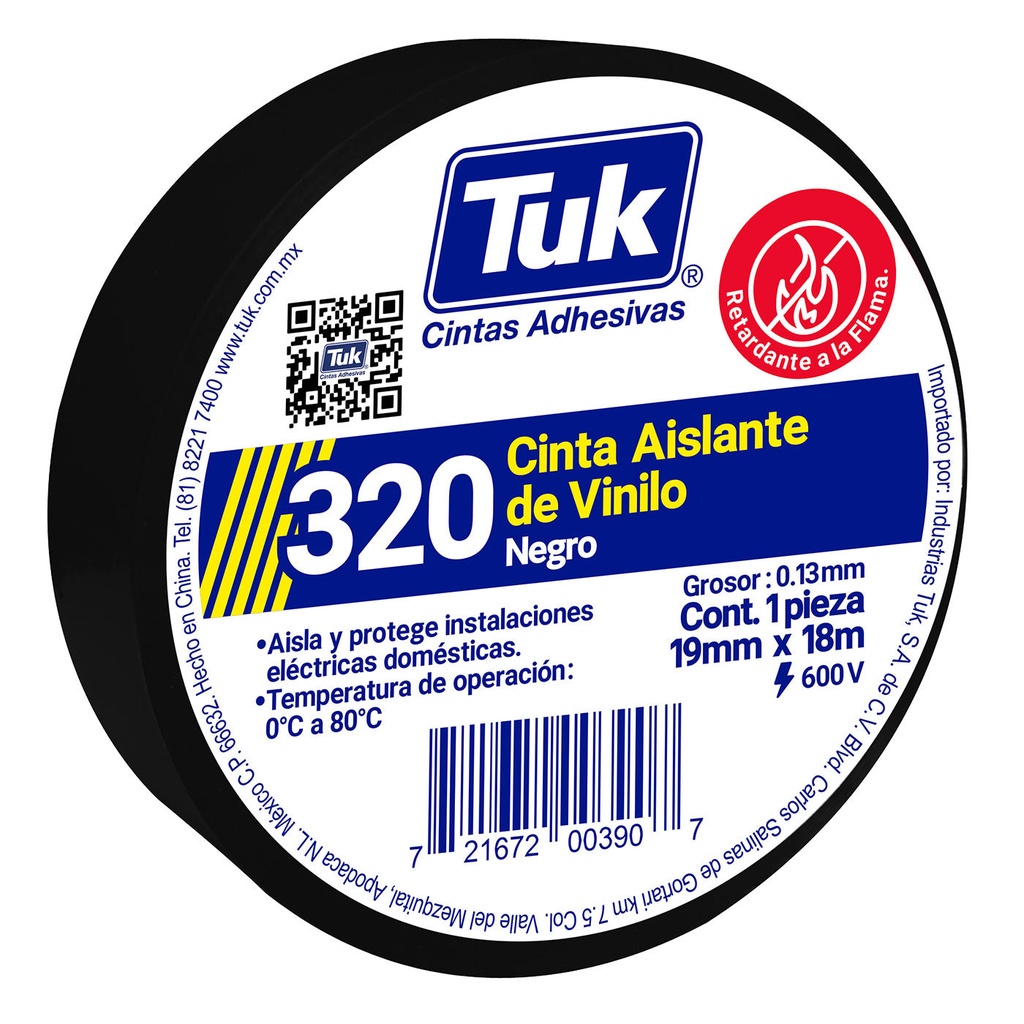 CINTA DE AISLAR 320 TUK 19MM X18MT MOD 320NE