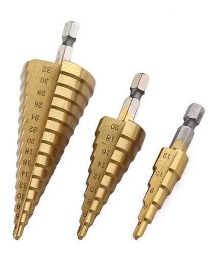 JUEGO DE BROCAS ESCALONADAS CON DOBLE ESTRIA DE ALTA VELOCIDAD ZANCO 3 PLANOS 3 PIEZAS