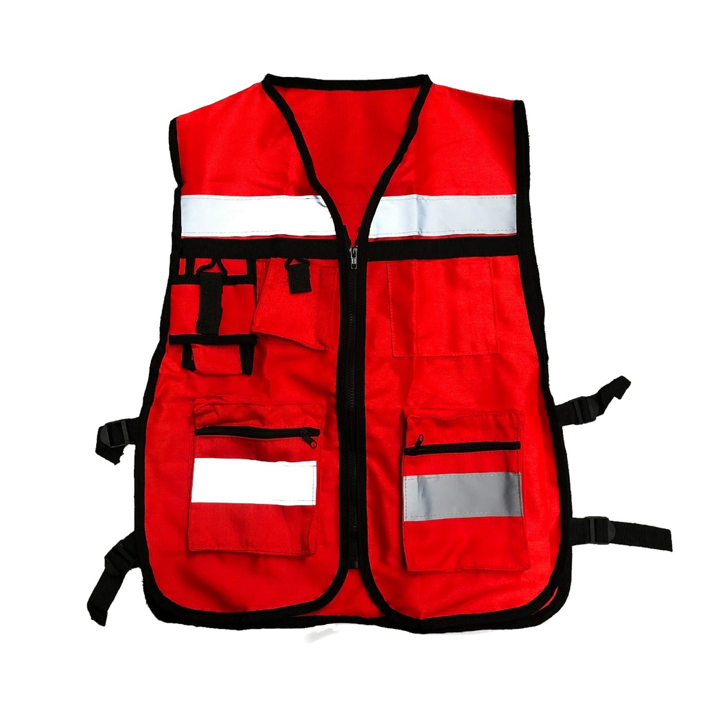 CHALECO BRIGADISTA O SUPERVISOR ROJO BORDADO CON LOGO + SERIGRAFIA 1 TINTA REVERSO