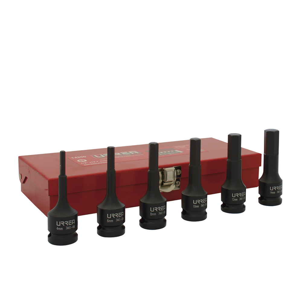 JUEGO DE DADOS IMPACTO PUNTA HEXAGONAL ENTRADA 1/2" METRICO 6 PIEZAS