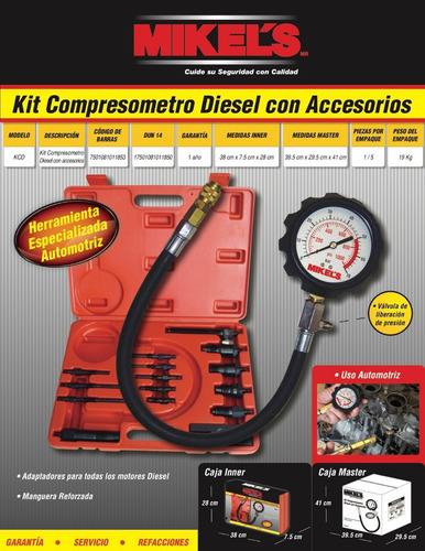 KIT COMPRESOMETRO DIESEL CON ACCESORIOS MODELO KCD