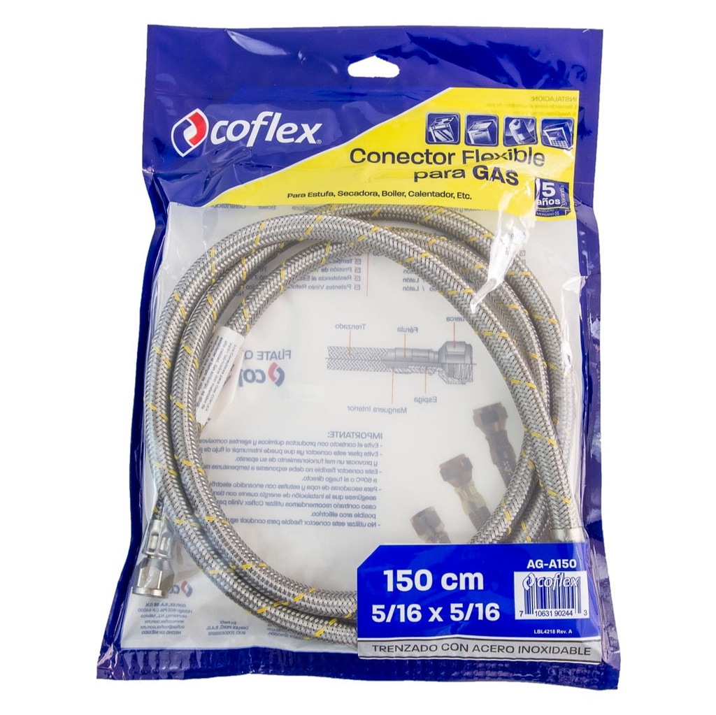 MANGUERA GAS METALICO COFLEX 5/16 X 1.50 MTS