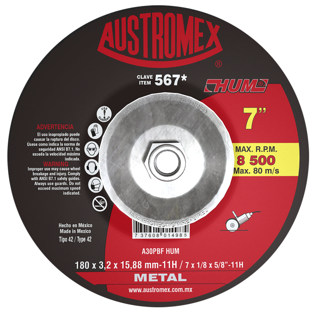 DISCO ABRASIVO DE 180 X 3.2 X 15.88MM -11H CON ADAPTADOR, PARA CORTE DE METAL