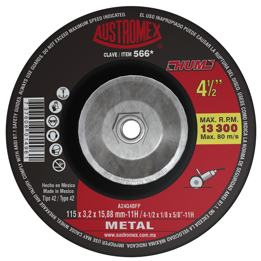 DISCO ABRASIVO DE 115 X 3.2 X 15.88 MM-11H CON ADAPTADOR, PARA CORTE DE METAL