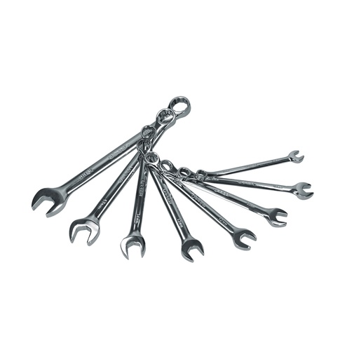 Juego de llaves combinadas pulido espejo métricas, 12 puntas, 8 piezas en rack