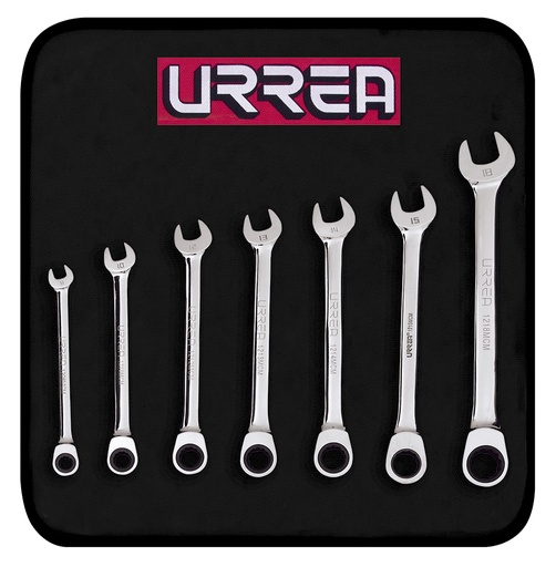 [095-06-27-058] Juego de llaves combinadas pulido espejo de matraca métricas, 12 puntas, 7 piezas