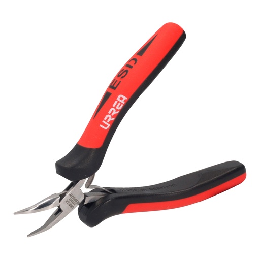 Pinza para electrónica con mango antiestático de 5" punta larga doblada a 45°