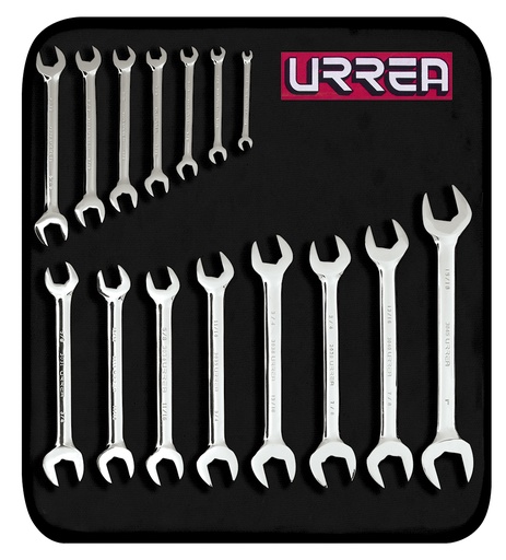 [095-06-37-041] Juego de llaves españolas pulido espejo en pulgadas, 15 piezas