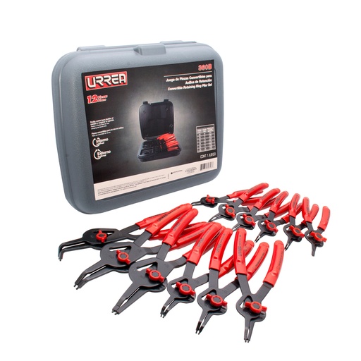 [095-06-46-030] Juego de pinzas para anillos de retención convertibles con mariposa, 12 piezas