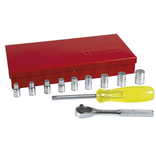 [095-06-02-001] Juego de dados y accesorios cuadro de 1/4" en pulgadas, 12 piezas