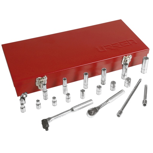 [095-06-02-062] Juego de dados y accesorios cuadro de 1/4" en pulgadas, 20 piezas