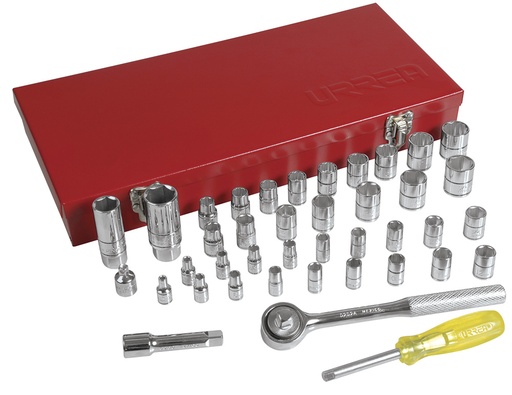 [095-06-02-003] Juego de dados y accesorios cuadro de 1/4" y 3/8" combinado, 41 piezas