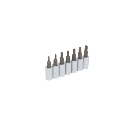 [095-09-58-090] Juego de dados con punta torx cuadro de 1/4", en riel, 7 piezas