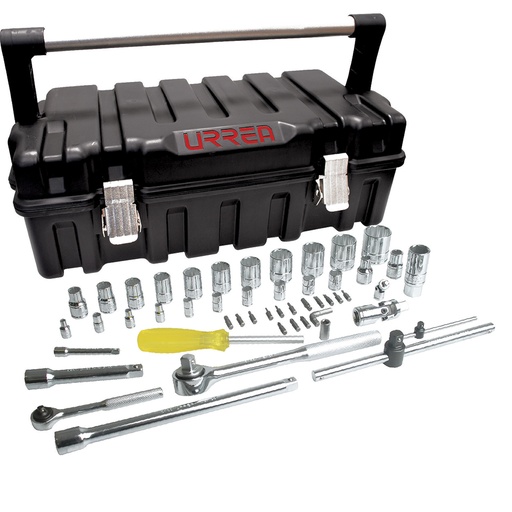 Juego de dados y accesorios cuadro de 1/4" y 1/2" en pulgadas, 51 piezas