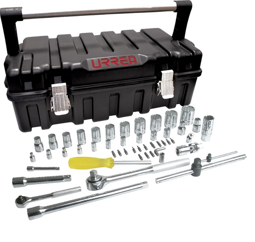 [095-06-02-208] Juego de dados y accesorios cuadro de 1/4" y 1/2" métrico, 51 piezas