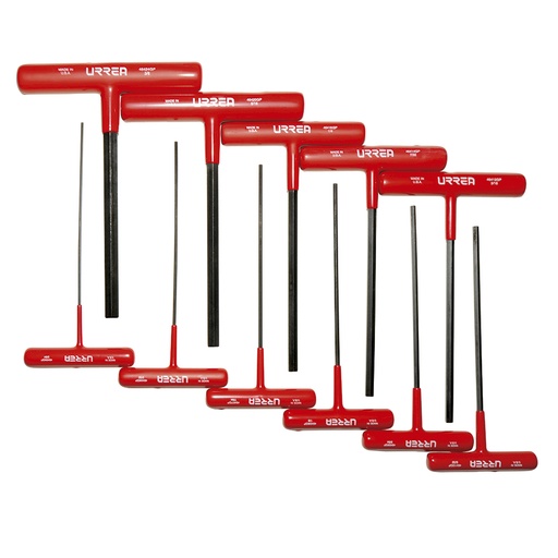 [095-06-38-244] Juego de llaves hexagonales cortas tipo "T" ergonómicas, en pulgadas, 11 piezas