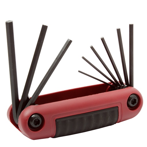 [095-06-38-036] Juego de llaves hexagonales tipo navaja en pulgadas .050" a 3/16" estuche bimaterial, 9 pz