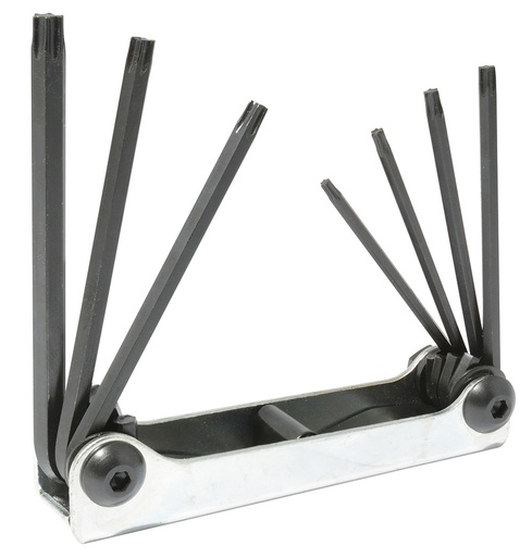 [095-06-38-172] Juego de llaves hexagonales tipo navaja torx T10 a T40 estuche metálico, 7 pz