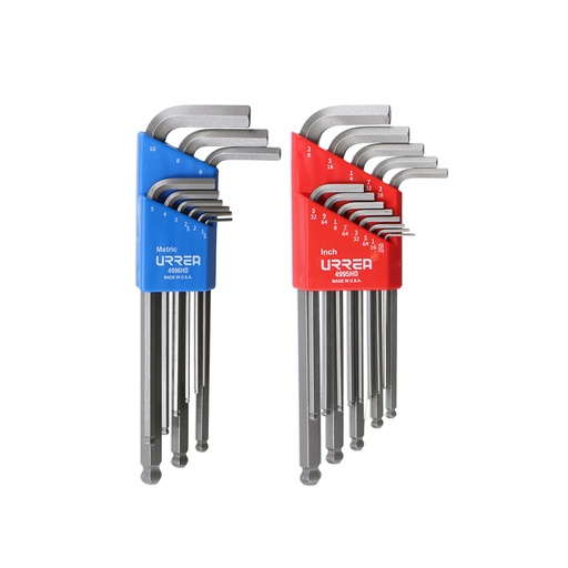 Juego de llaves hexagonales tipo "L" punta de bola, combinadas, 22 piezas