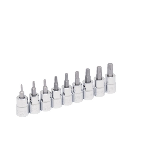 [095-06-13-035] Juego de dados con punta Torx cuadro de 3/8" en riel, 9 piezas