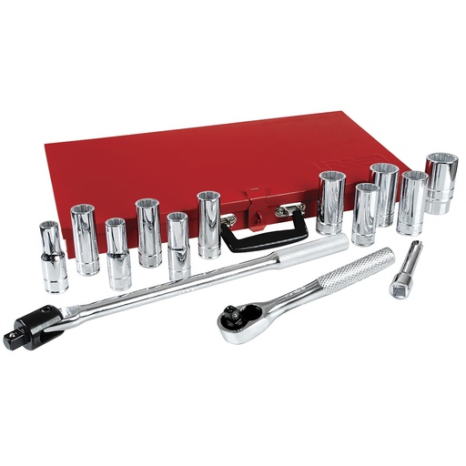 [095-06-02-031] Juego de dados largos y accesorios cuadro de 1/2" en pulgadas, 15 piezas