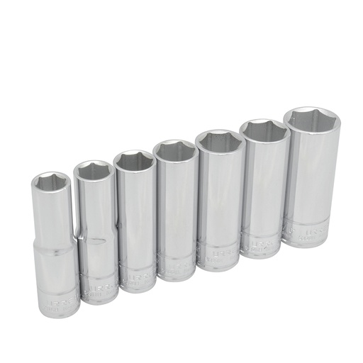 Juego de dados largos cuadro de 1/2", 6 puntas, en pulgadas, en riel, 7 piezas