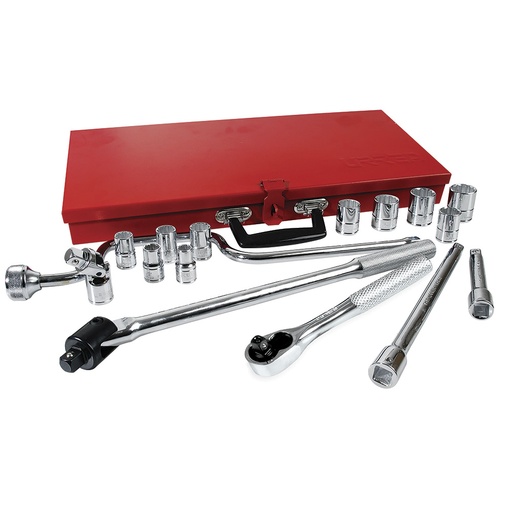 [095-06-02-012] Juego de dados y accesorios cuadro de 1/2" en pulgadas, 17 piezas