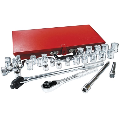 [095-06-02-020] Juego de dados y accesorios cuadro de 1/2" métrico, 29 piezas