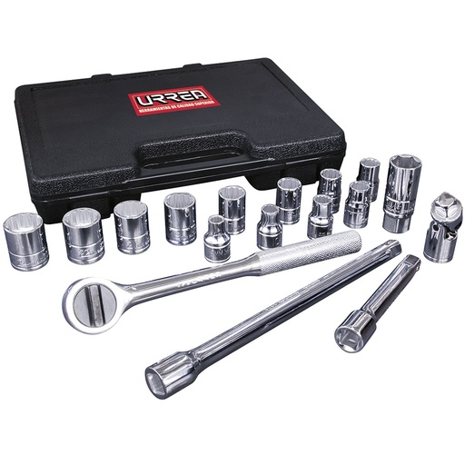 [095-06-02-201] Juego de dados y accesorios cuadro de 1/2" métrico, 17 piezas