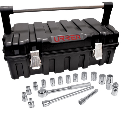 [095-06-66-121] Juego de dados y accesorios cuadro de 1/2" en pulgadas, 18 piezas