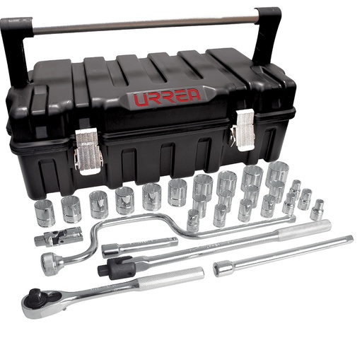 [095-06-66-122] Juego de dados y accesorios cuadro de 1/2" métrico, 29 piezas