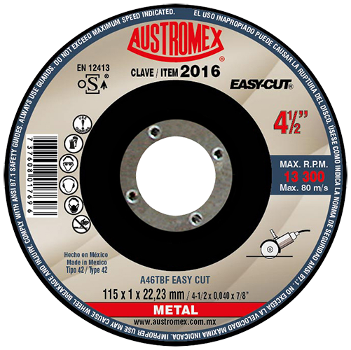 [109-01-04-125] Disco Abrasivo 4 1/2 x 7/8 easy cut 2016