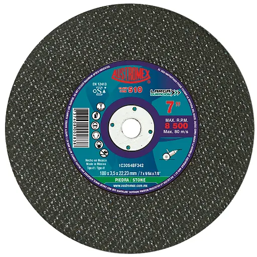 DISCO ABRASIVO DE 180 X 3.5 X 22.23 MM PARA CORTE DE PIEDRA, AZULEJO, MÁRMOL Y CONCRETO