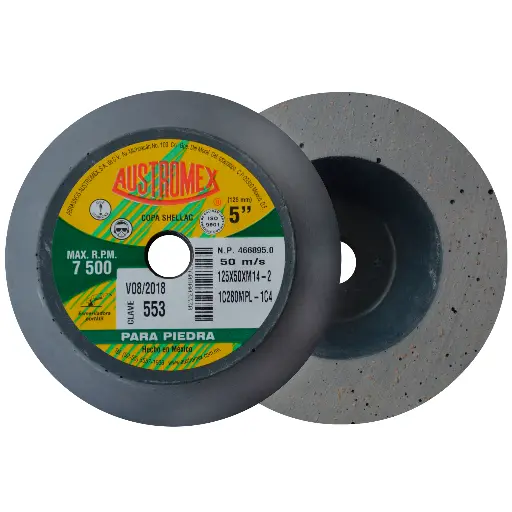 COPA ABRASIVA SHELLAC DE 125 X 50 X M14-2 MM PARA PULIDO, DE CARBURO DE SILICIO NEGRO,  TAMAÑO DE GRANO 280