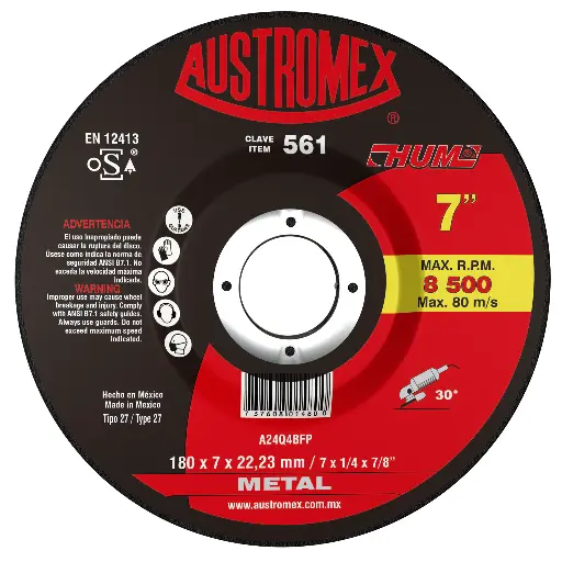 DISCO ABRASIVO DE 180 X 7 X 22.23 MM PARA DESBASTE DE METAL