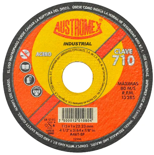 DISCO ABRASIVO PARA CORTE DE ACERO AL CARBÓN DE 115 X 1 X 22.23 MM