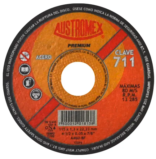 DISCO ABRASIVO PARA CORTE DE ACERO AL CARBÓN DE 115 X 1.3 X 22.23 MM