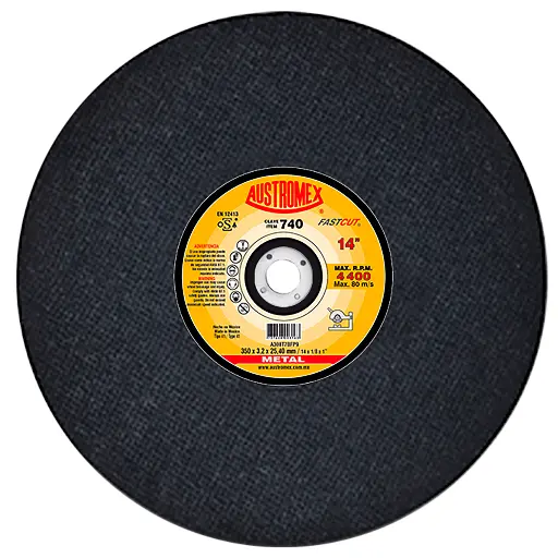 DISCO ABRASIVO DE 350 X 3.2 X 25.40 MM PARA CORTES RÁPIDOS DE ACERO Y FUNDICIÓN