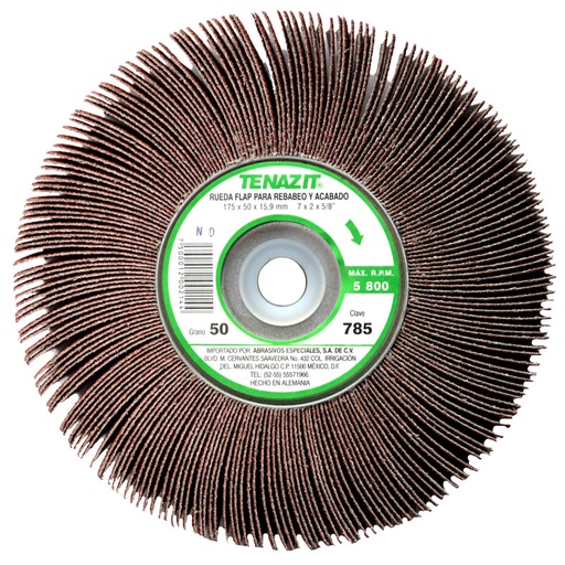 RUEDA FLAP CON CENTRO METÁLICO DE ÓXIDO DE ALUMINIO, GRANO 50, DE 175 X 50 X 15.9 MM