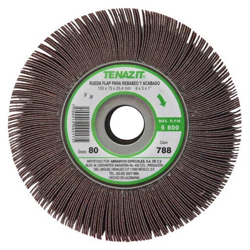 RUEDA FLAP CON CENTRO METÁLICO DE ÓXIDO DE ALUMINIO, GRANO 80, DE 150 X 75 X 25.4 MM
