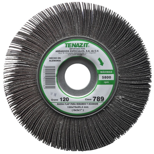 RUEDA FLAP CON CENTRO METÁLICO DE ÓXIDO DE ALUMINIO, GRANO 120, DE 150 X 75 X 25.4 MM