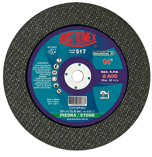 DISCO ABRASIVO DE 350 X 4 X 25.40 MM PARA CORTE DE PIEDRA, AZULEJO, MÁRMOL Y CONCRETO